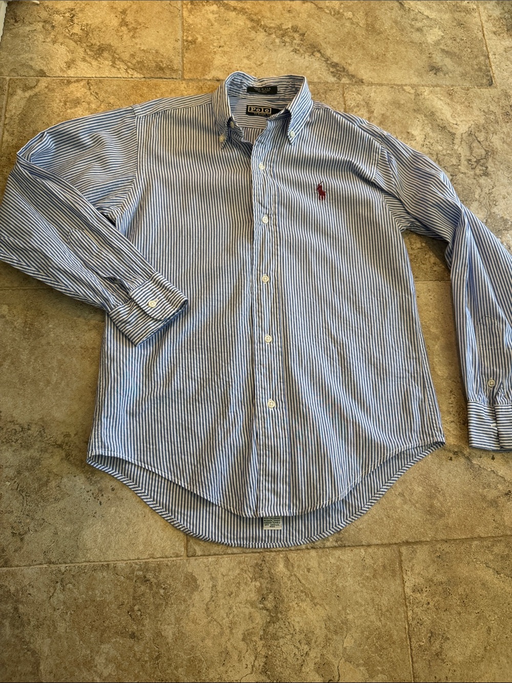 Polo Ralph Lauren boys blue/white striped button down long sleeve shirt size 12
